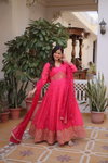 KA 1235 Russian Silk With Embroidery Zari Sequins Work Gown With Dupatta Wholesale In India